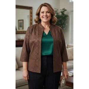 Alfred Dunner Brown Animal Print Jacket Blazer Washable Office Womens Size 18W